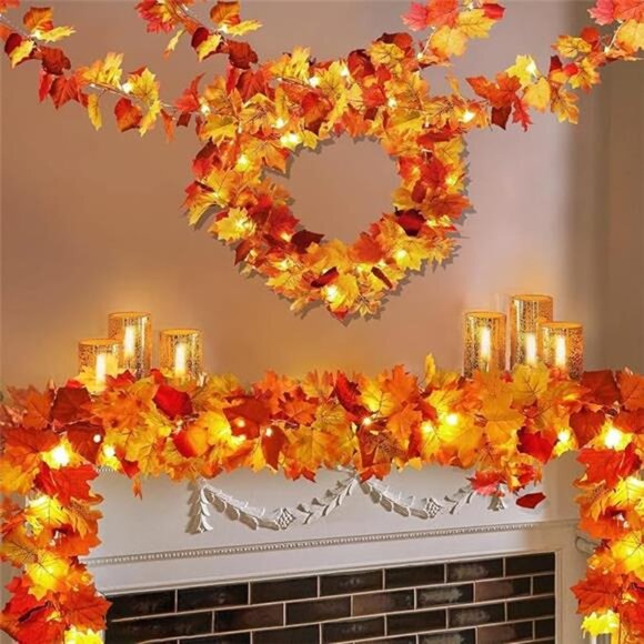 Fall Decor Maple Leaves Garland Lights Battery Operated Thanksgiving Decorations - Picture 7 of 7